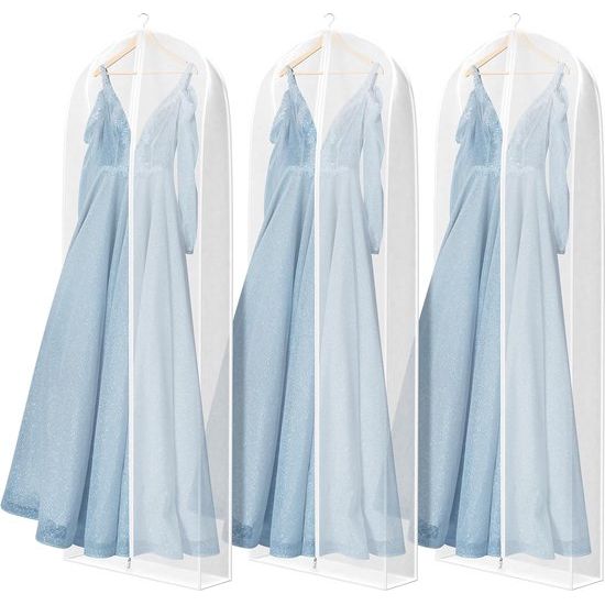 Pak van 3 72" kledinghoezen lang 182 x 60 x 17 cm, transparante organza reistas kledingzakken met ritssluiting, ademende kledinghoes voor heren voor lange jurken, jassen, jassen, pakken