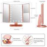 WEILY Verlichte Makeup Spiegel met 21 LED lampen, Dual Power Supply 2X/3X Vergrotende LED (Rose Goud)