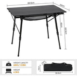 Campingtafel, opvouwbaar, in hoogte verstelbaar, klaptafel, aluminium, 90 x 53 cm, voor 4 personen, gemakkelijk op de camping, inklapbare vouwtafel