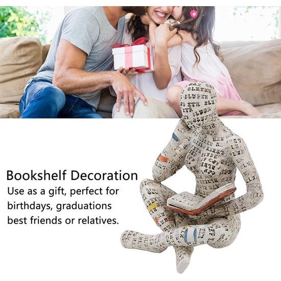 Figuur decoratie voor plank, 11 x 8 x 8 cm, kleine lezende vrouwen, gevormd sculptuur, gepersonaliseerd, handbeschilderd, lezen, schurk, desktop, boeken, rek, handwerk, standbeeld
