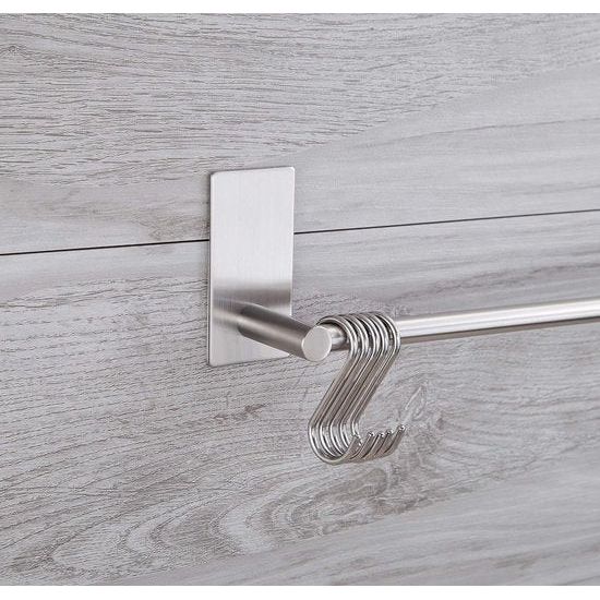 Towel Rail 5 Hooks No Drilling Kitchen Rail Hanging Rail Self-Adhesive Towel Holder Bathroom and Kitchen No Drilling Stainless Steel 40 cm (2)