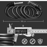 Fietsslot 180 cm/7 mm met hoog beveiligingsniveau in huis, kabelslot, spiraalkabelslot, 5-cijferige cijfercode, waterdicht cijferslot voor fiets, driewieler motorfiets