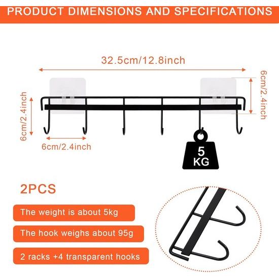 2 stuks zwart 6 haken keukenhouders keukenhouder zonder boren haaklijst keuken zelfklevende keukenhulp keukenhulp keukengerei keukengerei voor keukengerei