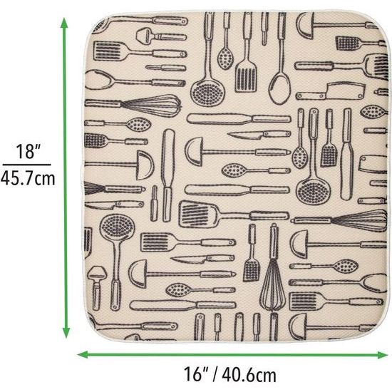 Vaatdroogmat - Sneldrogende microvezeldoek met 3 lagen polyester - Grote keukenmat voor het plaatsen van borden of afdruiprekken - Set van 2 - Ivoor