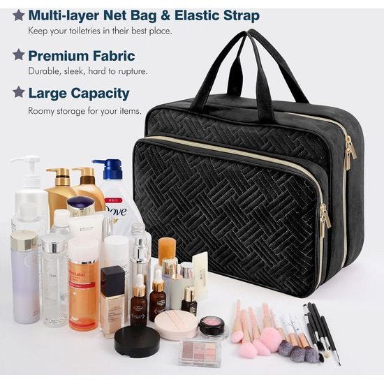 Cosmetische tas, 5-delige hangende reismake-uptas, professionele make-uptas, grote toilettassen met haken, toilettas voor complete toiletartikelen en make-upborstels