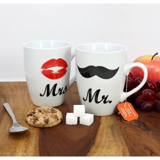 Mr&Mrs, mokken, 2 stuks, als huwelijksgeschenk voor het bruidspaar - paar kopjes, huwelijksmokken - cadeau voor koppels voor een bruiloft - 300 ml (002 stuks - Mr&Mrs)