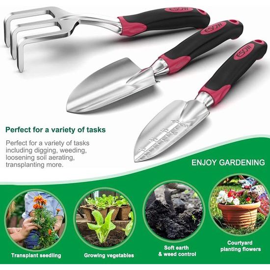 Tuin gereedschapsset Gegoten Aluminium Metalen 3-delige Tuin gereedschapsset schop Spade hark Ergonomisch ontworpen zacht comfortabel antislip handvat