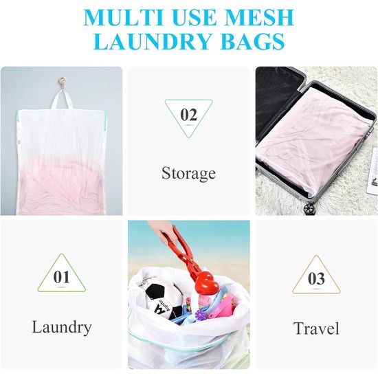 Waszakken groot met handgrepen, 50 x 60 cm, set van 2 met YKK-ritssluiting, fijnmazig voor wasmachine, herbruikbare waszak voor college, slaapzaal en woning