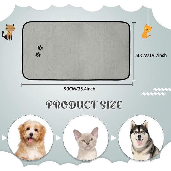 Set van 4 microvezel hondenhanddoeken, zacht, absorberend, huisdierbadhanddoek, droogverzorgingshanddoek met geborduurde poten, voor katten, badverzorging, grijs, 90 x 50 cm