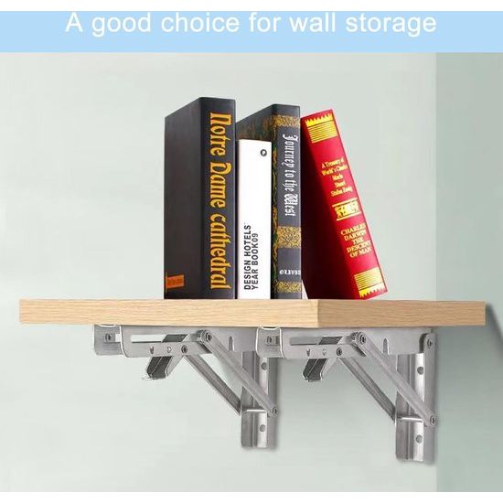 Set van 2 professionele roestvrijstalen inklapbare consoles, 400 mm inklapbare consoletafel, ruimtebesparend opklapbaar plankje, aan de muur gemonteerde zwevende tafelhouder, driehoekige beugels, voor doe-het-zelf-werkbank