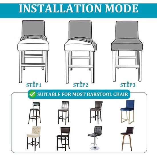 Stoelhoezen, set van 4, stretch barkrukhoezen, afneembaar, wasbaar, stoelbescherming, decoratie, stoelovertrek, barkruk, stoelovertrekken voor pub, teller bar, café (cappuccino, 4 stuks)
