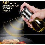 Oliesproeier voor spijsolie, spuitfles, olie, glas, roestvrij staal, oliespray voor het koken, olijfolie, oliedispenser, verstuiver, oliespray, levensmiddelecht, caloriearm, voor