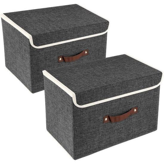 Opvouwbare Opbergbox Met Deksel Stoffen Wasbare Krat Opberger Met Deksel 38x25x25cm 2-Delig Zwart