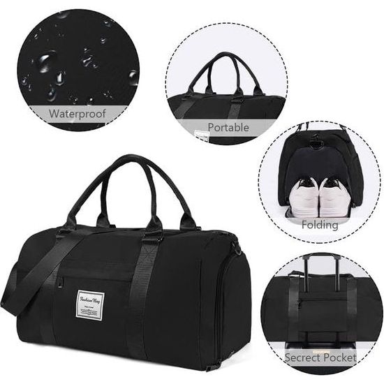 Sporttas, reistas, duffeltas, sportduffel met schoenenvak en nat vak, waterdichte overnachtingstas, reistas, bagagetas voor sport en reizen, voor heren en dames
