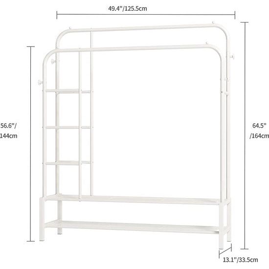 Kledingrek, multifunctionele kapstok van metaal met 3 lagen zijplanken, 2 lagen vloerplanken en 4 haken, geschikt voor kleding, tassen en schoenen