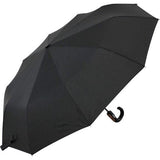 Men's Pocket Umbrella Open-Close Automatic Round Hook Handle, Wood effect black, Pocket umbrella XXL