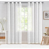 White Semi-Transparent Lace Curtain, Modern Embroidery Curtains with Eyelets, Crochet Knitting Curtain with Leaf Pattern for Living Room, Farmhouse, Bedroom, 2 Pieces, W 140 x H 180 cm