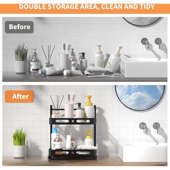 Metalen keukenrek, 2-traps kruidenrek, onder wastafel rek, uittrekbaar badkamer spoelkast organizer, in hoogte verstelbaar keukenkast staand rek