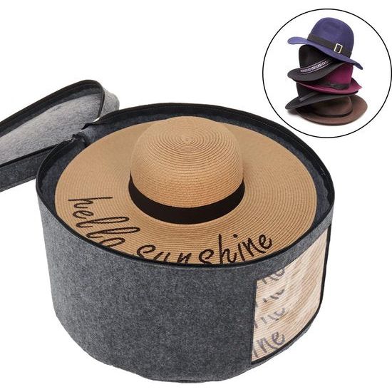 Hoedopbergdoos met deksel, 43 cm diameter, pop-up hoedboxen voor het opbergen van grote ronde opvouwbare stabiele reishoed-organizer-box, opbergtas met ritssluiting
