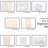 Set van 8 kofferorganizers Beige - met make-uptasje - inpaktassen - inpakblokjes - reisorganizer en kledingtassen voor op reis