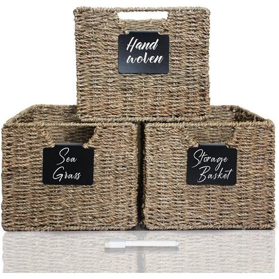 Seagrass opbergmand, weven mand,rechthoekig, opbergmand, huishouden, multifunctionele opbergmand, voor kleine voorwerpen, organizer, keuken, badkamer, slaapkamer, hotel