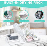 7-in-1 babyfles-reinigingsset: flessenborstel, zuigborstel, stroborstel, zeepdispenser, lepel, droogstandaard babyflessen, opbergdoos, reisbenodigdheden (turquoise)