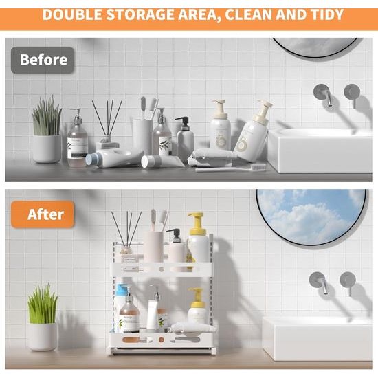 Kruidenrek, werkbladen, verstelbare organizer met schuiflade, onder wastafel, robuust metalen organisatierek