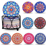 8 stuks onderzetters met houder, glazen absorberende keramiek, decoratieve onderzetters voor kopjes, vazen, glas, kaarsen, unique verjaardags- housewarming gifts
