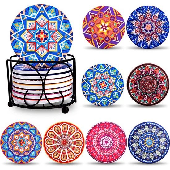 8 stuks onderzetters met houder, glazen absorberende keramiek, decoratieve onderzetters voor kopjes, vazen, glas, kaarsen, unique verjaardags- housewarming gifts