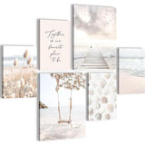 Fotoset, klaar om op te hangen, geen extra lijst nodig, strand, zee, Relax, modern, beige, woonkamer, slaapkamer.