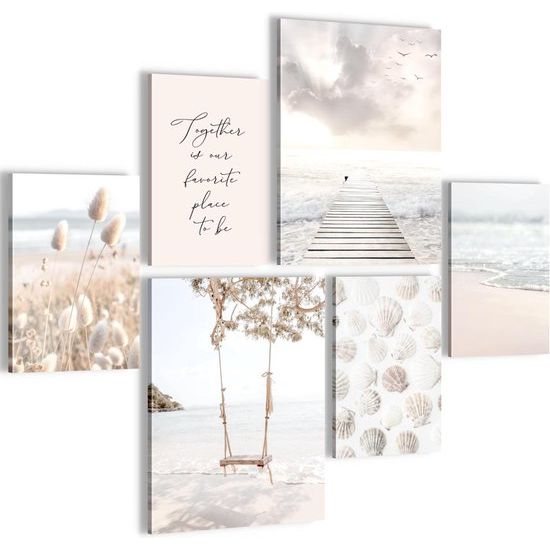 Fotoset, klaar om op te hangen, geen extra lijst nodig, strand, zee, Relax, modern, beige, woonkamer, slaapkamer.