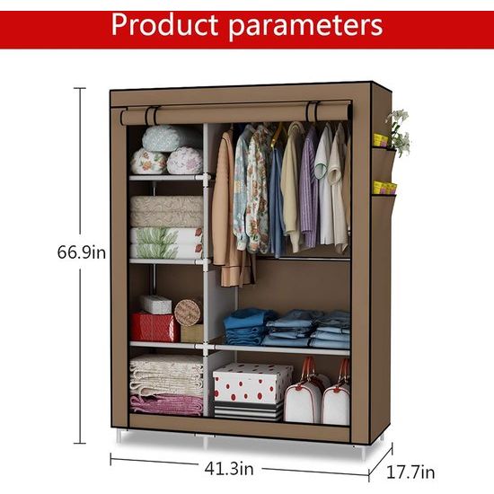 Kledingkast, opvouwbare kledingkast, waskast, kledingkast, kledingopbergorganisator canvas, 105 x 45 x 170 cm