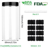 plastic pot met deksel doorzichtige lege containers verpakking van 6, opslagcontainers met luchtdicht zwart voor pinda's, kruiden, koekjes, snoep en droogvoer, lege potten voor opslag