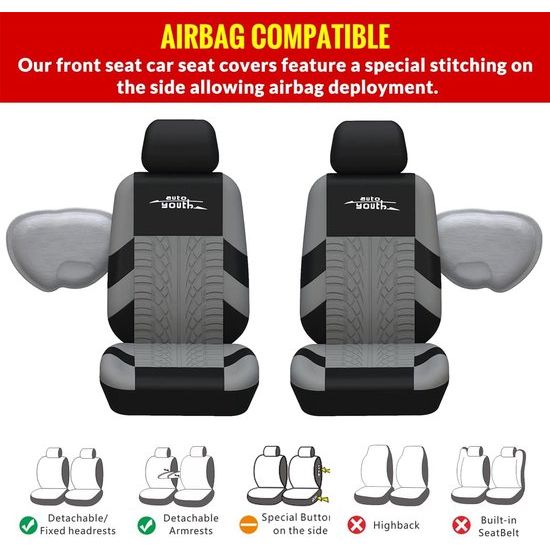 Autostoelbekleding set Universal Fit complete set autostoelbeschermers bandensporen autostoelaccessoires, grijs