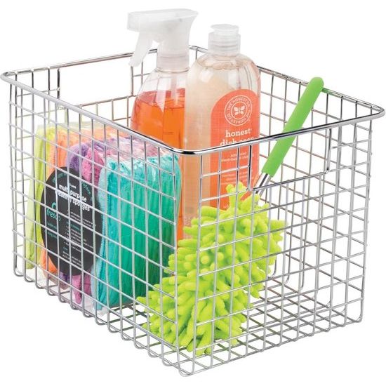 Set van 4 multifunctionele metalen manden - flexibele opbergmand voor de keuken, voorraadkast enz. - compacte en universele draadmand met handvatten - chroomkleurig