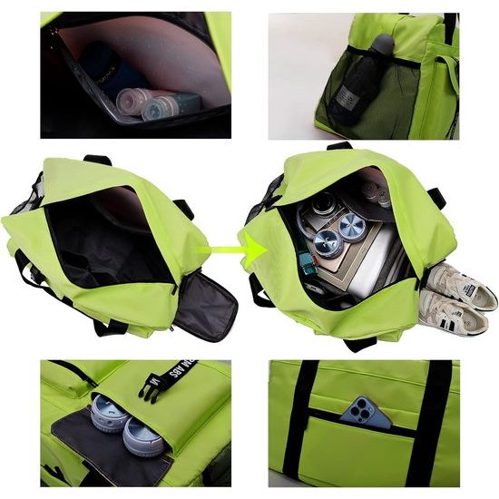 Sporttas voor dames en heren, reistas met schoenenvak, trainingstas met nat vak, waterdichte weekendtas, als gymtas, zwemtas/saunatas kan worden gebruikt, groen, Sportief