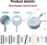 Groentesnijder, groenteschaaf, ui, hakmolen, komkommerschaaf, groentensnijder, rasp, groenrasp met houder, 5 messen, instelbaar, blauw