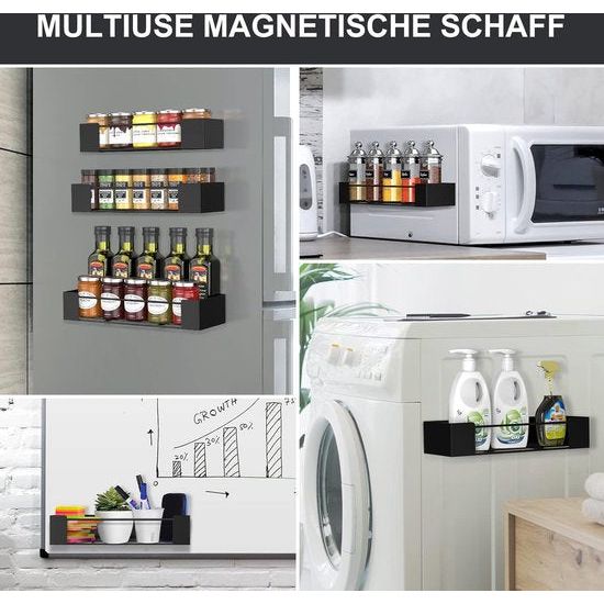 Set van 2 kruidenrek, magnetisch koelkastrek, zonder boren, lichtgewicht magnetische kruidenorganizer en -opslag, zwart