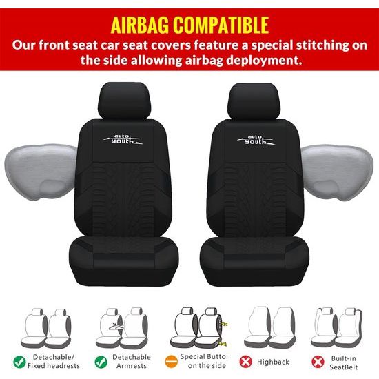 Autostoelhoezen Universele pasvorm Complete set Autostoelbeschermers Bandenrails Autostoelaccessoires 9-delig Zwart