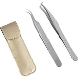 Wimperpincet voor wimperverlenging, 2 stuks rechte en gebogen puntige pincet, professionele wimperpincet set (pincetten set03)
