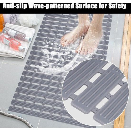 Antislipbadmat 90 x 40 cm: machinewasbare douchemat met zuignappen Opvouwbare veiligheidsbadmat van TPE - antislipmat voor badkuip met snelle afvoer (donkergrijs)