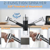 Keukenkraan 360 ° draaibare waterkraan uittrekbaar roestvrij staal geborsteld hogedruk eenhands wastafelarmatuur 2 straalsoorten mengkraan ( - chroom en matzwart)