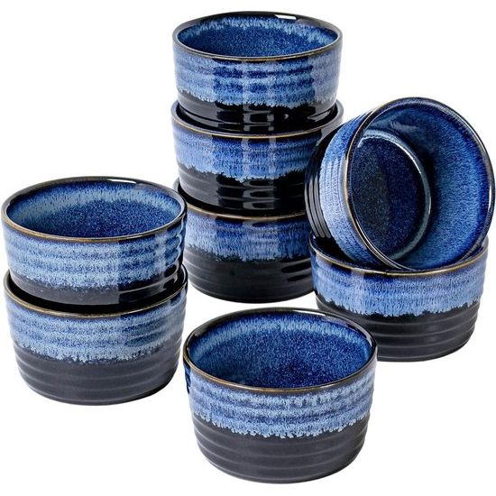 Crème brlee schaaltjes blauw 8 stuks, souffelvormpjes porseleinen pastetvorm, crème brûlée schaaltjes van keramiek, muffins zijn geschikt voor oven en magnetron - 8 x 240 ml