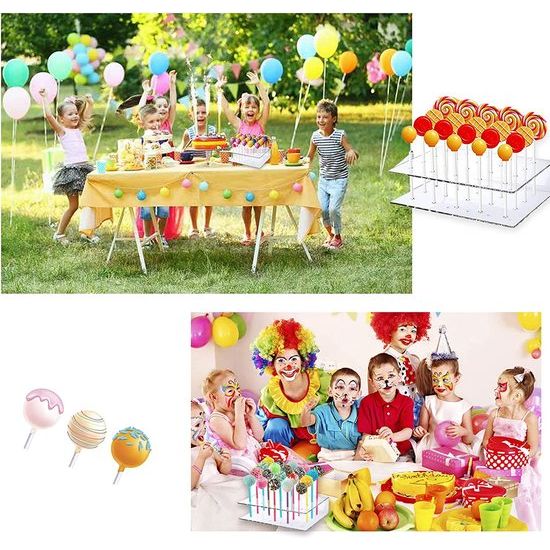 Ruikdly 2 stuks cakepopstandaard met 100 stuks lollysticks, cakepophouder, 20 gaten, lollyhouder, standaard voor bruiloft, verjaardag, dessert, tafel, feestdecoratie