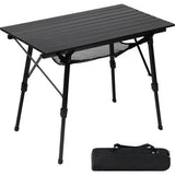 Campingtafel, opvouwbaar, in hoogte verstelbaar, klaptafel, aluminium, 90 x 53 cm, voor 4 personen, gemakkelijk op de camping, inklapbare vouwtafel