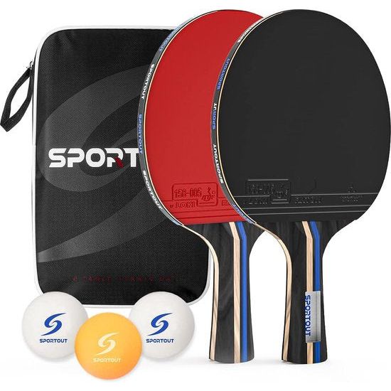 tafeltennisbats, pingpongset met 2 bats en 3 ballen, tafeltennisset, tafeltennisbats met draagtas