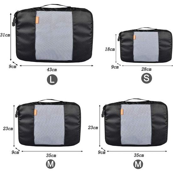 Packing Cubes for Travel Waterdichte Handbagage Waszak Organizer voor Schoenentas Set van 4 Packs Zwart