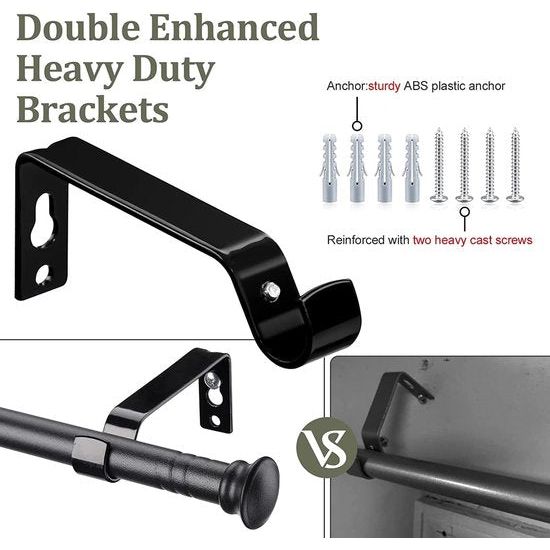 Curtain Pole, 71-157 cm Curtain Rod with Tea Cup Lid Brackets, Stainless Steel Fittings Set, 16 mm Diameter Curtain Rod, Adjustable Decorative for Bedroom/Matte Black