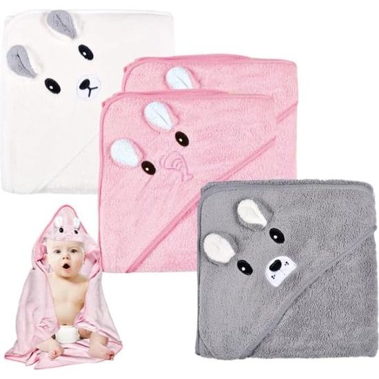 Capuchonhanddoek baby 3 stuks babyhanddoek capuchon baby badhanddoek babyhanddoek met capuchon 80 x 80 cm voor babybadje, zacht super absorberend, schattige babyhanddoek met patroon 0-5 jaar