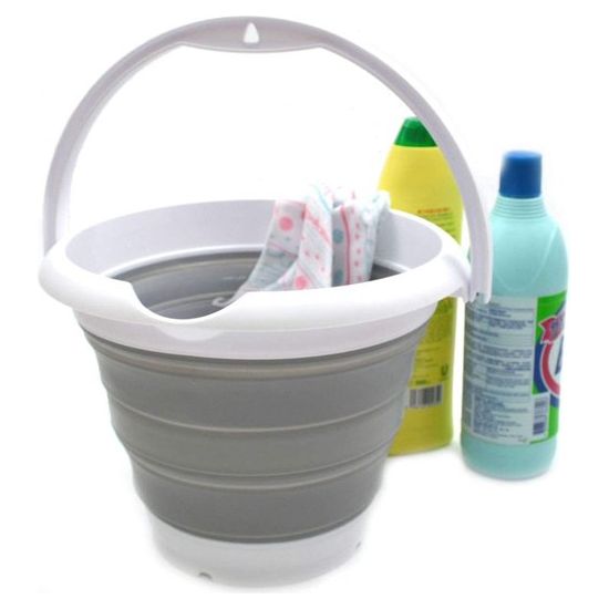 5L opvouwbare plastic emmer - opvouwbare ronde kuip - draagbare wateremmer om te vissen - ruimtebesparende buitenwaterpot (grijs, 5L)